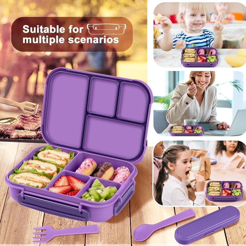 Amathley Lunch Box Kids,Bento Box Adult,Leakproof Lunch Containers for Adults/Kids/Toddler,1200ML-4 Compartments bento Lunch box with Utensil,Microwave & Dishwasher & Freezer Safe (Purple) - Image 5